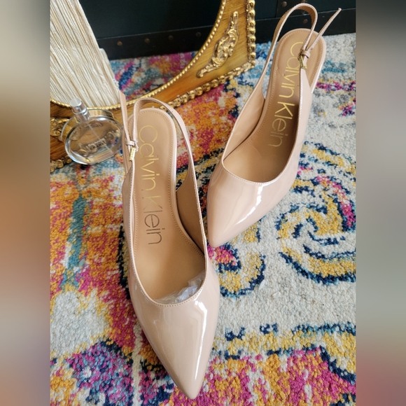Calvin Klein Nude Patent Gala Slingback Heels - Picture 4 of 14